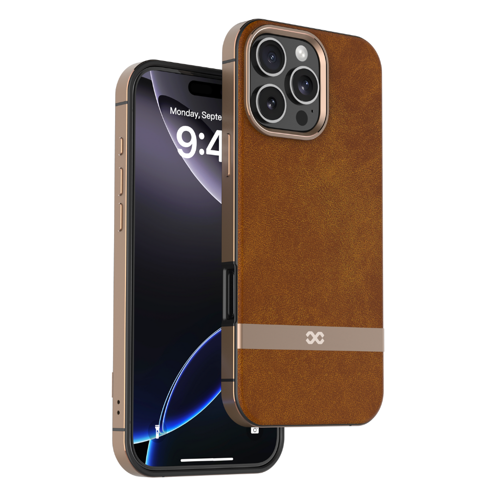 142 iPhone 16 Pro Leather Case with Metal Edges - Luxe (Brown)
