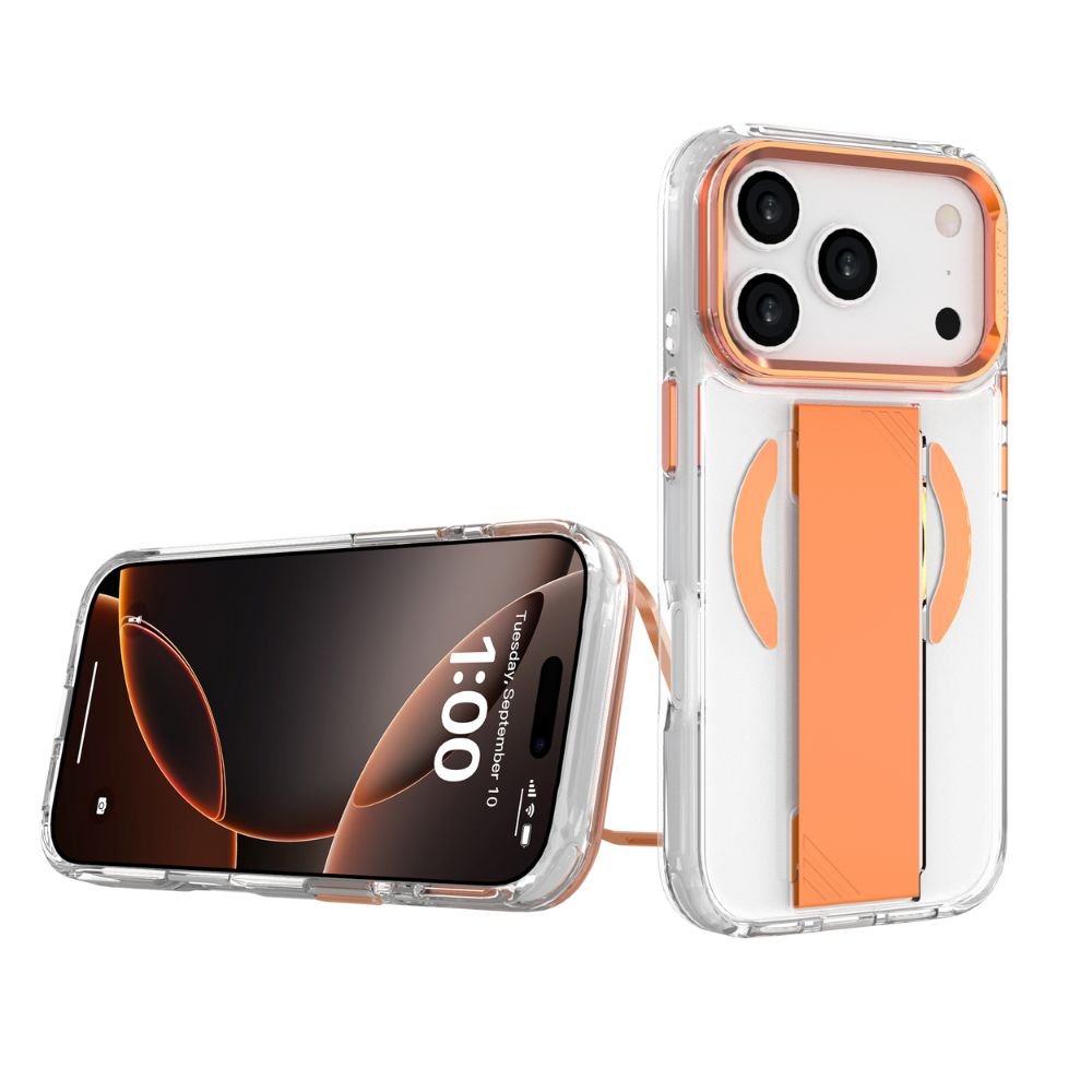 iPhone 17 Pro Max Case with Orange Grip & Camera Stand iPhone 17 Pro Max Case with Orange Grip & Camera Stand